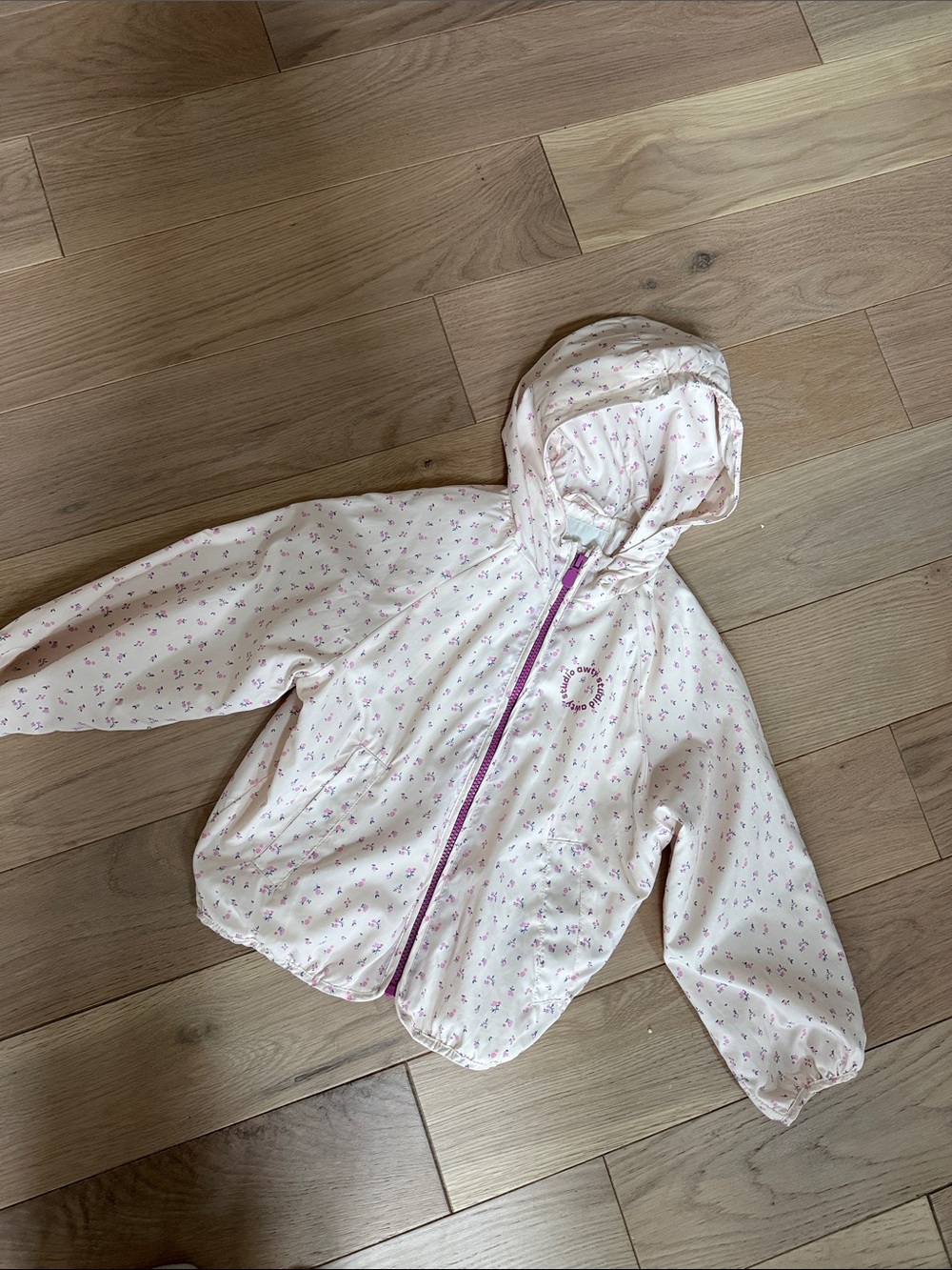 Zara Light Pink Hooded Raincoat with Tiny Floral Print